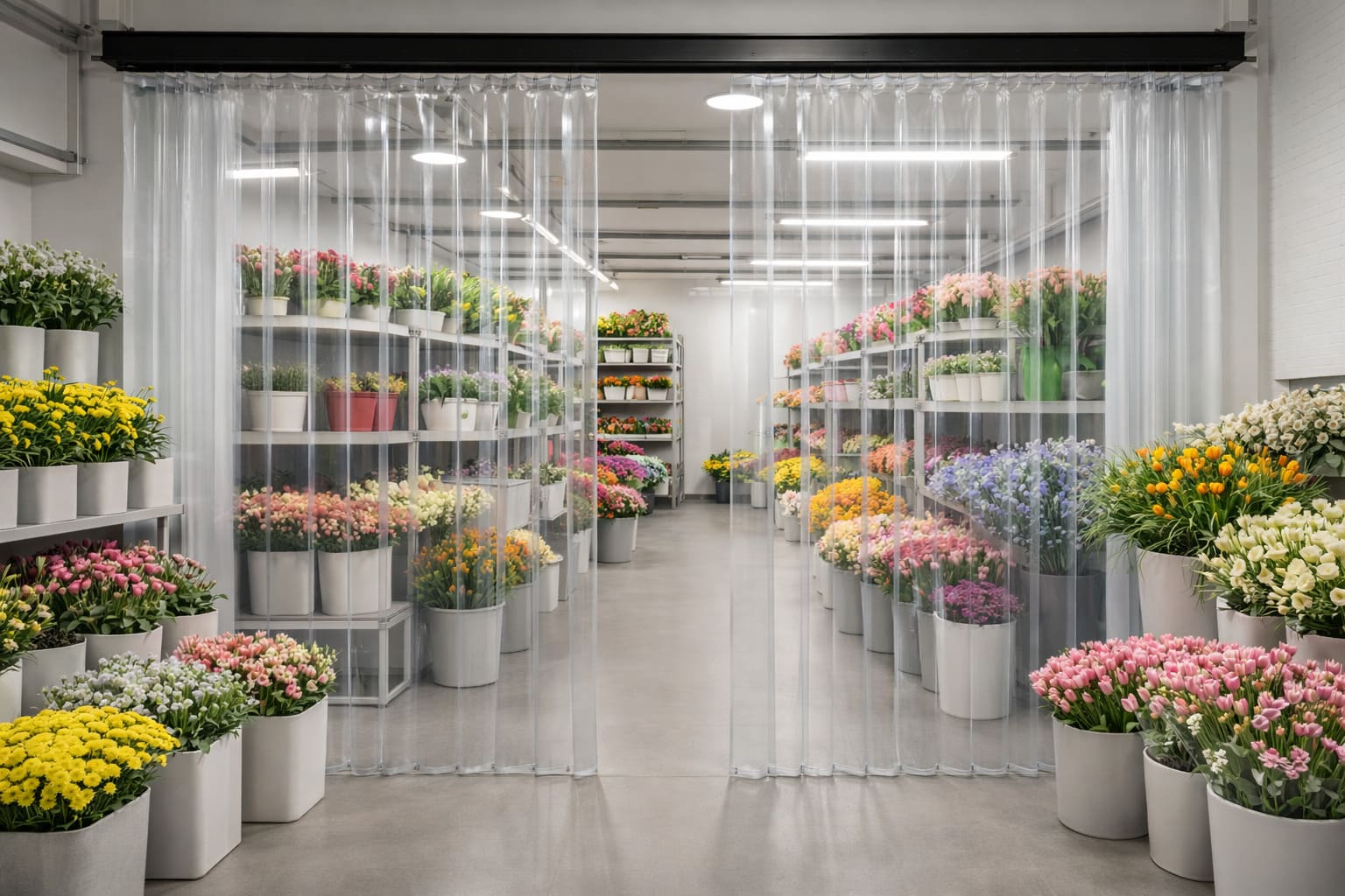 KI-generierte Visualisierung einer PVC-Streifenvorhang-Lösung