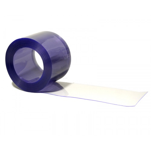 Blau-transparente PVC-Rolle mit abgerolltem Streifen